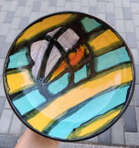 Absztrakt mintás iparművészeti kerámia tál